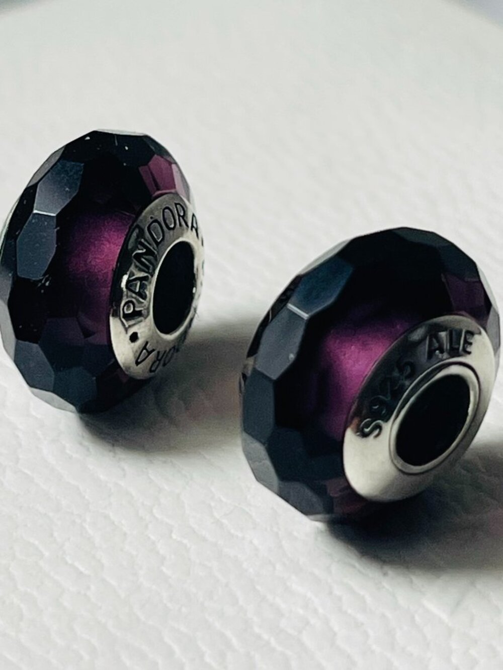 Set of 2 Pandora Murano Glass Charms Fascinating Dark Purple Back to School Sale